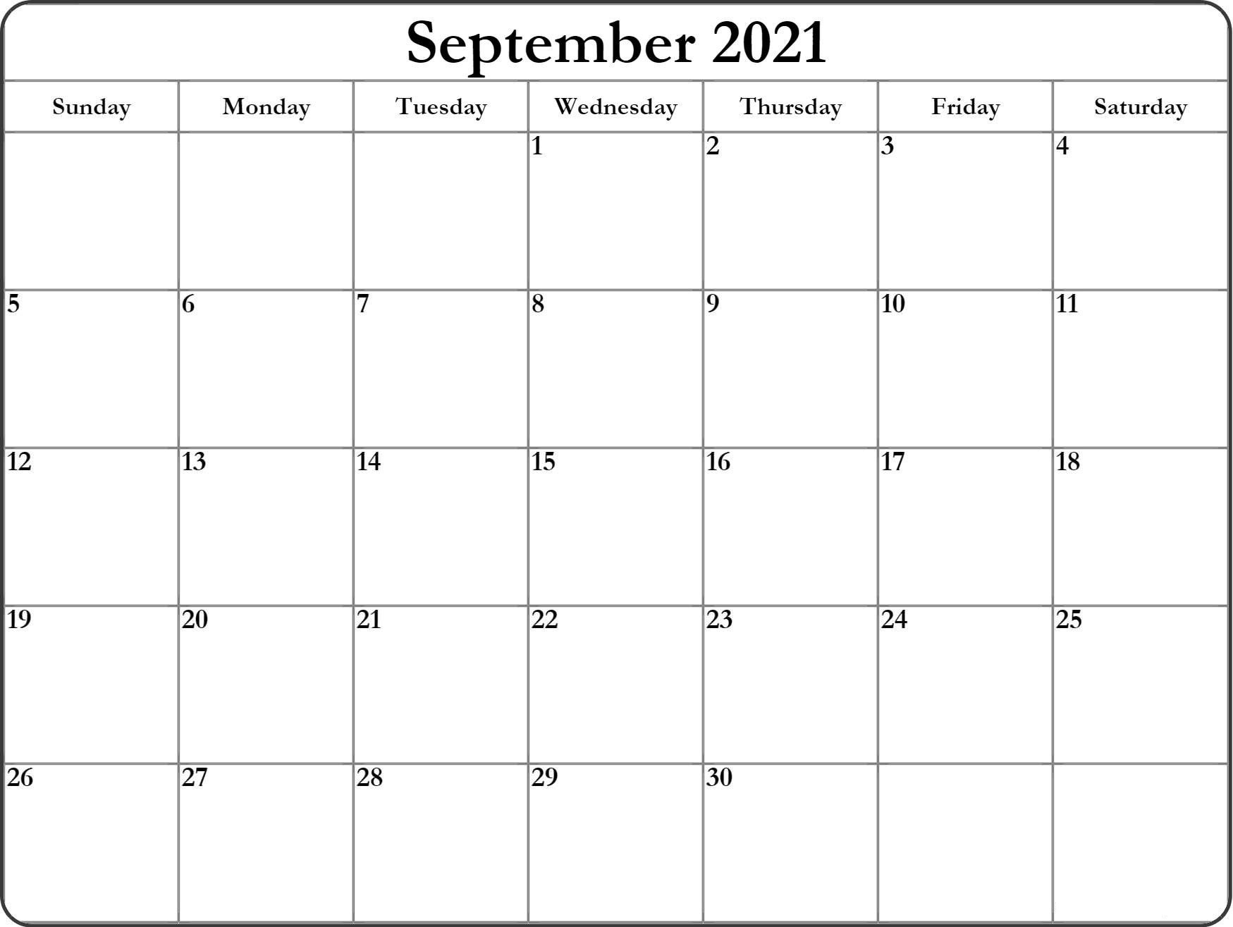 September 2021 Blank Calendar Google Docs