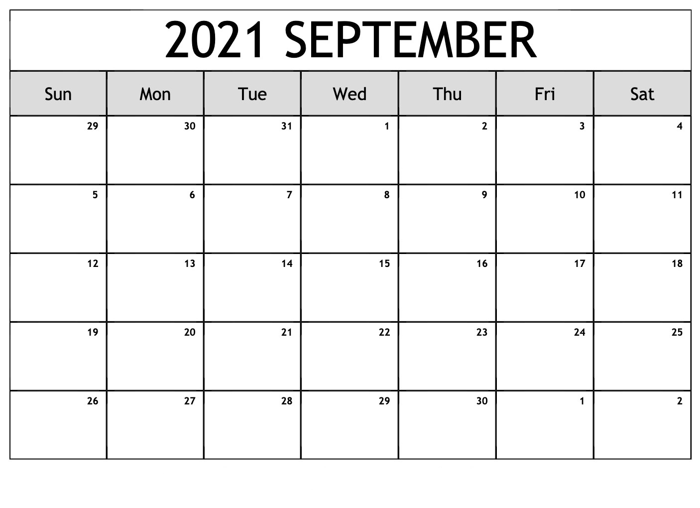 September 2021 Blank Calendar Grid Printable