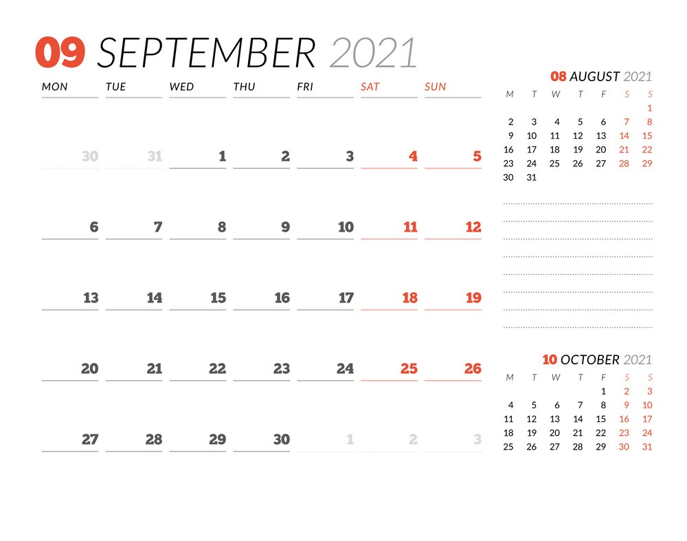 September 2021 Calendar Printable Editable
