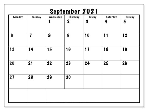 September 2021 Calendar Printable Generator