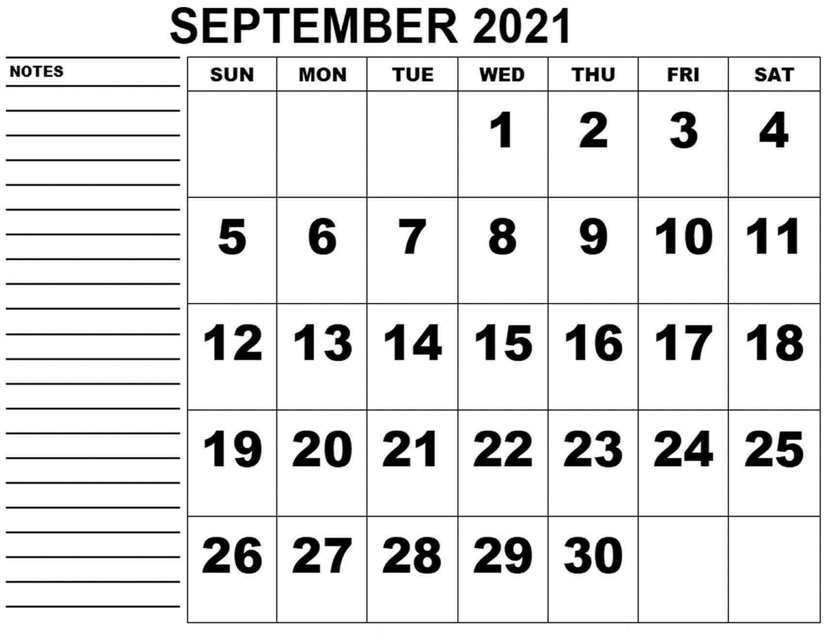 September 2021 Calendar Template Word Docs
