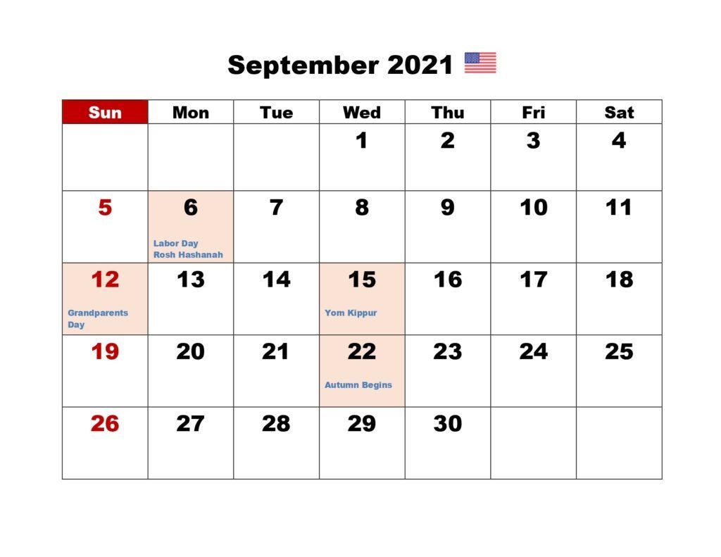 September 2021 Calendar Template