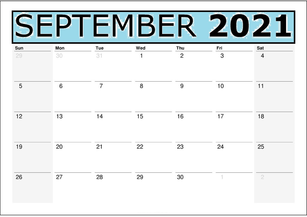 September 2021 Printable Calendar Monthly