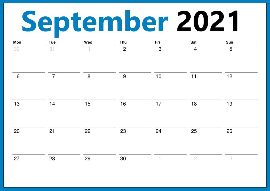 September 2021 Printable Calendar Number
