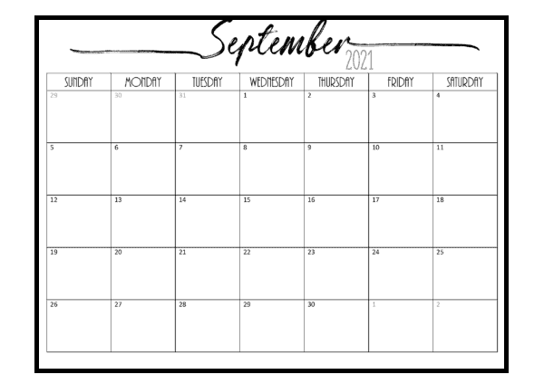 September Calendar 2021 Tamil