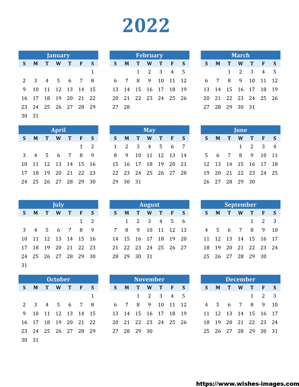 2022 Calendar Printable