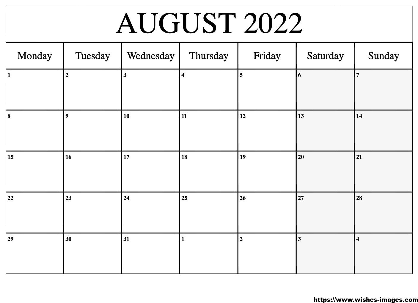2022 Calendar UK Printable