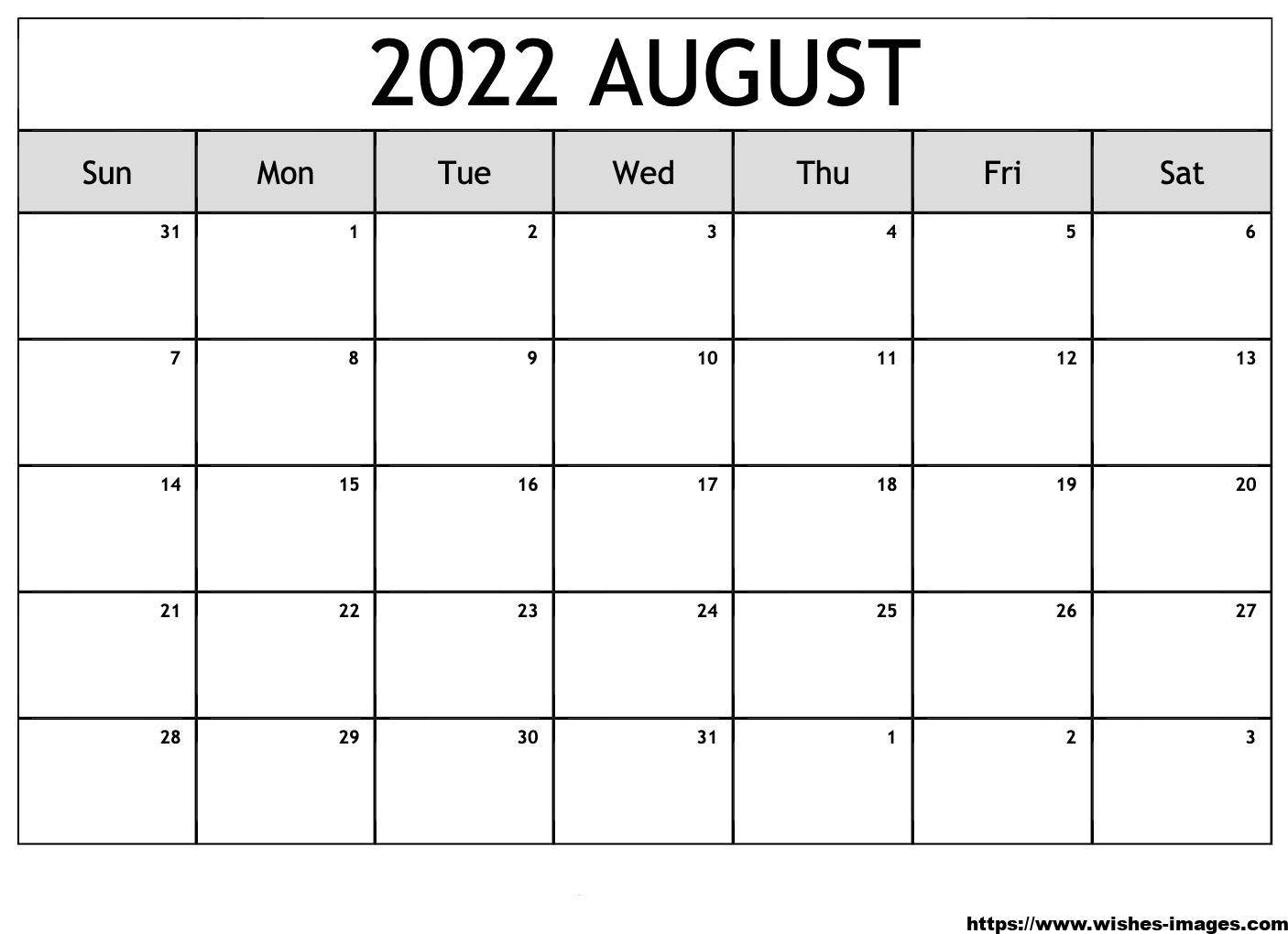 2022 Monthly Calendar Template