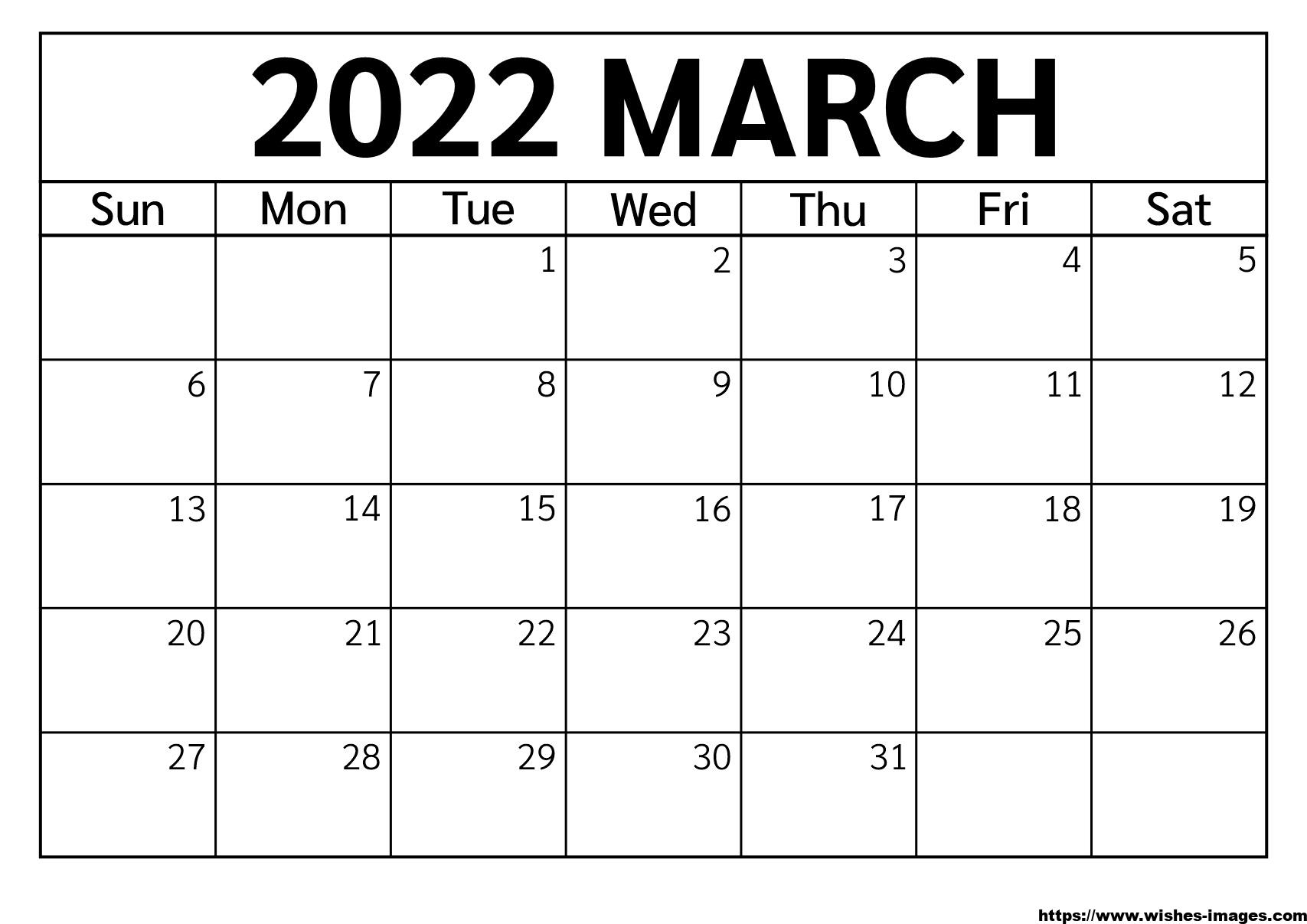 Printable March 2022 Calendar