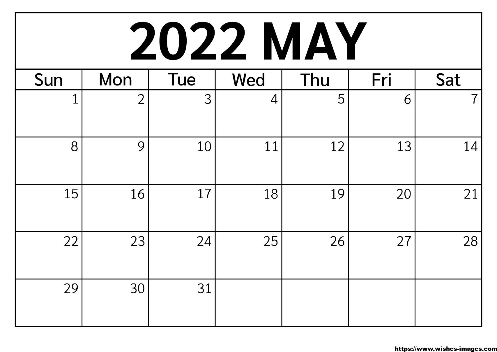 Printable May 2022 Calendar