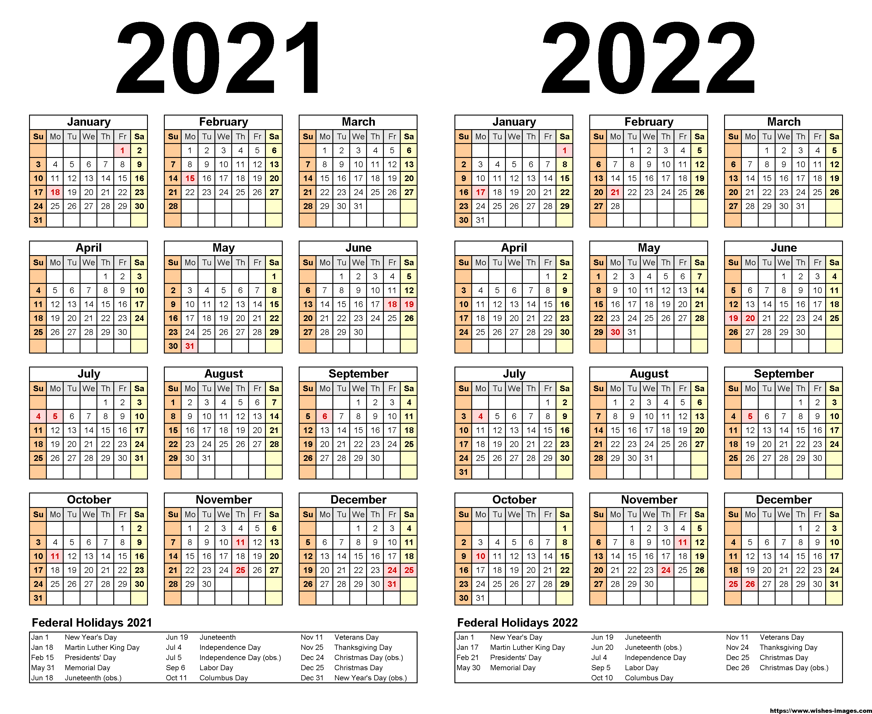 2022 calendar excel with holidays