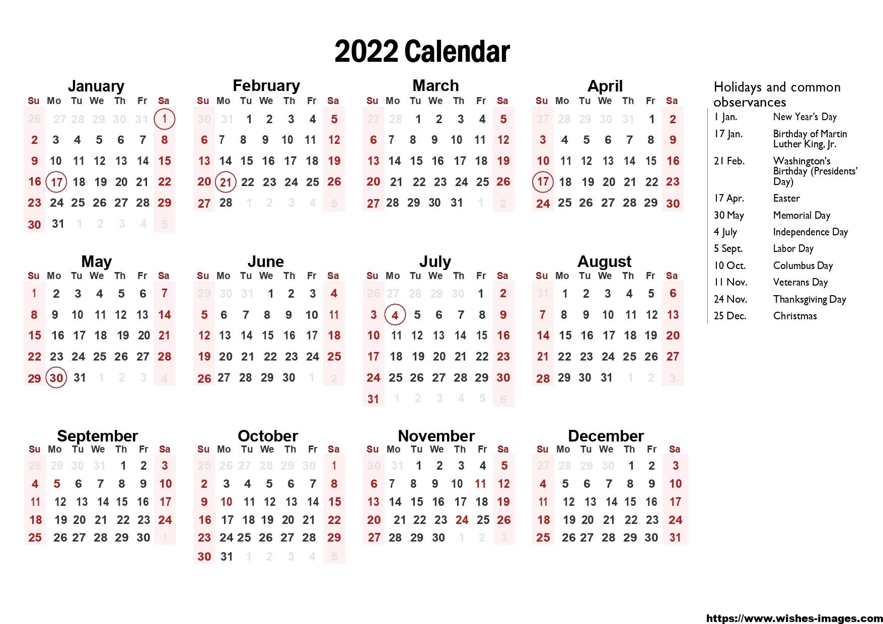 2022 calendar excel