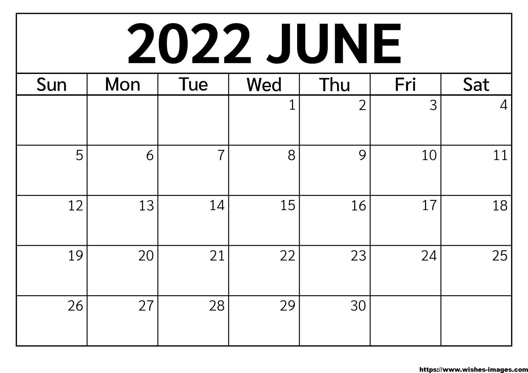 Printable June 2022 Calendar