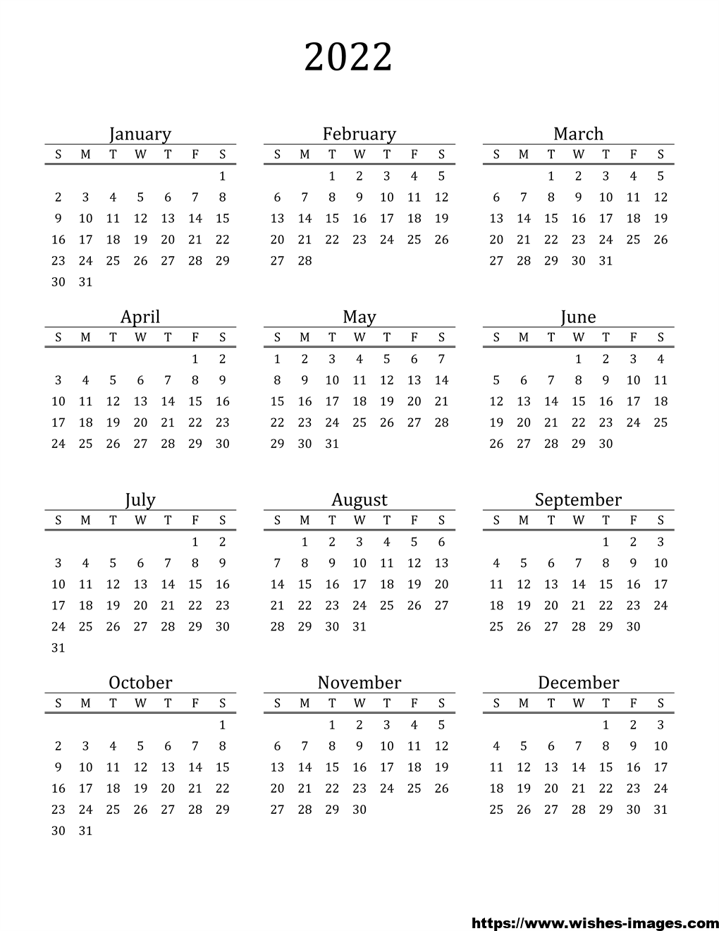 Blank Printable 2022 Calendar