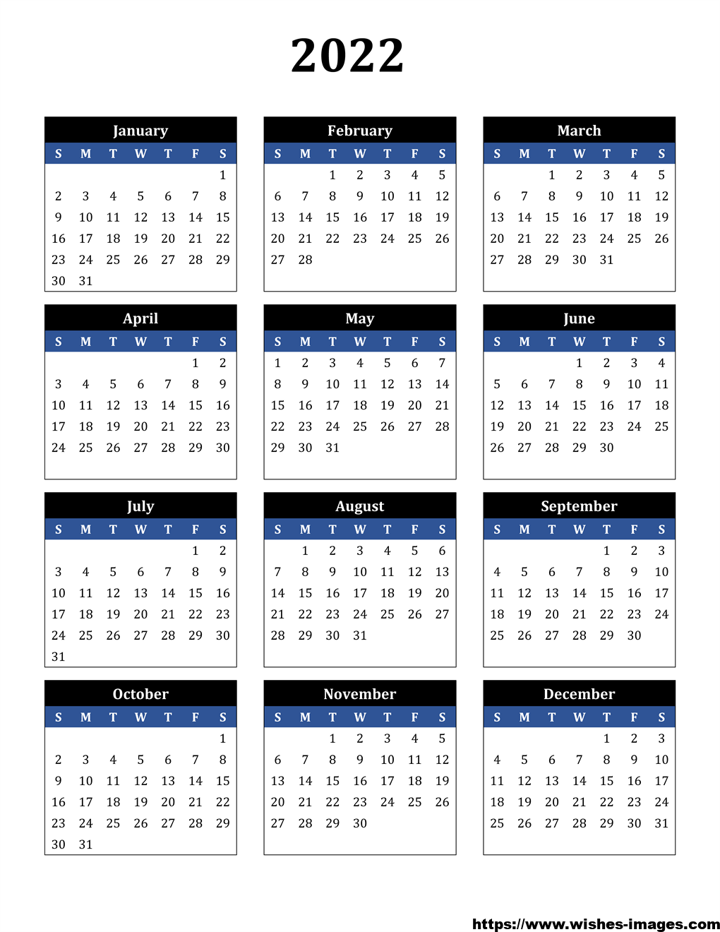 Free 2022 Printable Calendar One Page