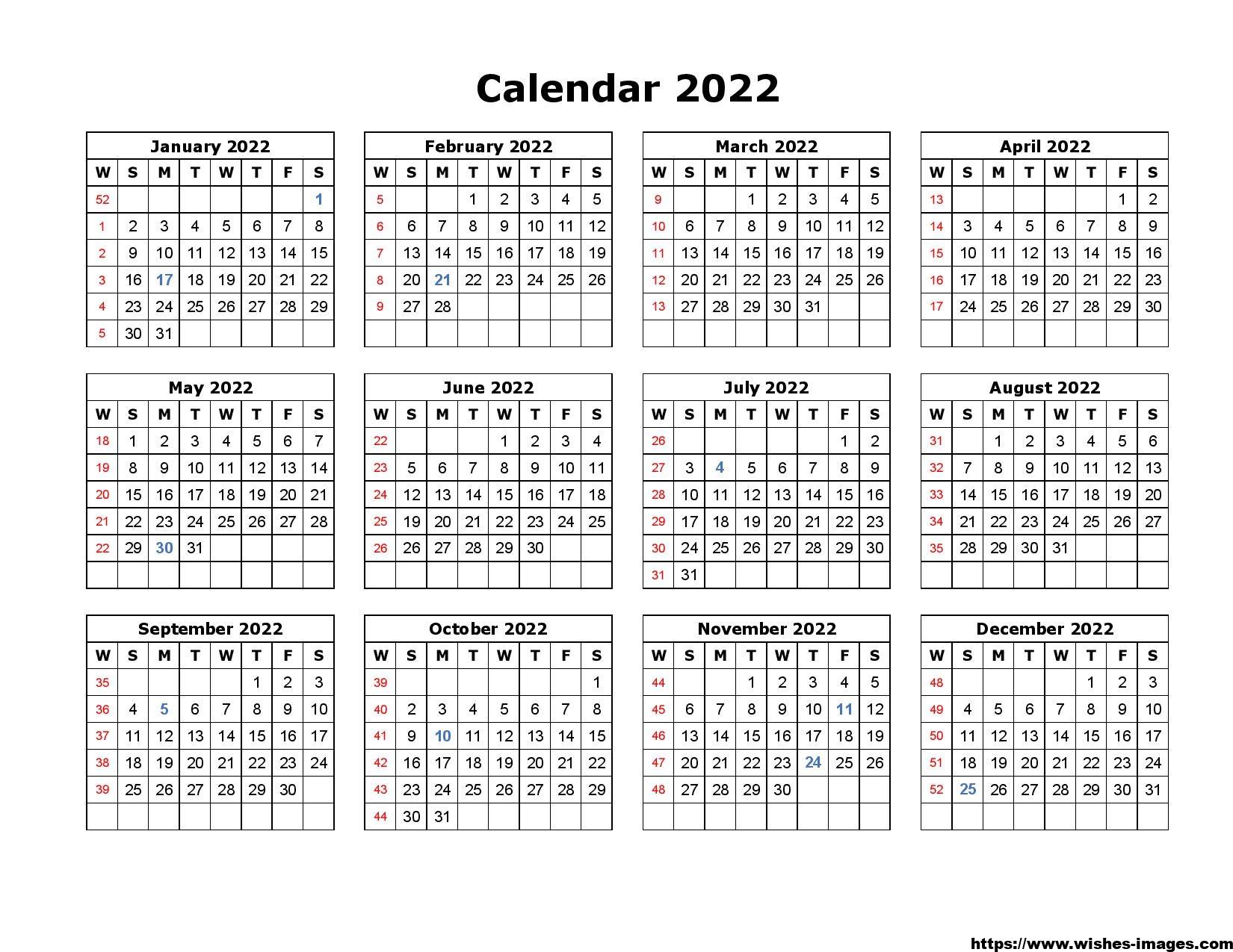 Free Printable 2022 Calendar Templates