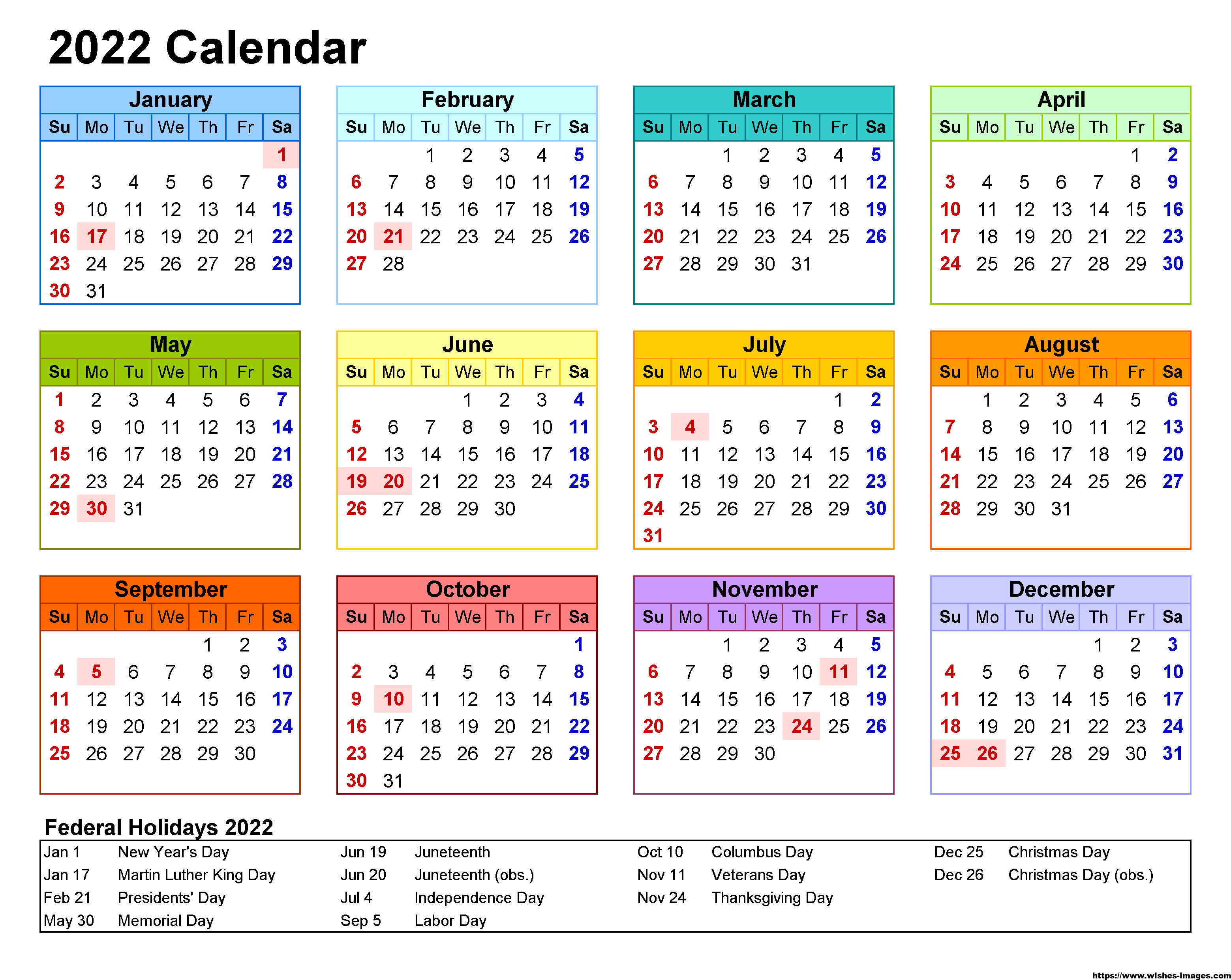 Printable January 2022 Calendar